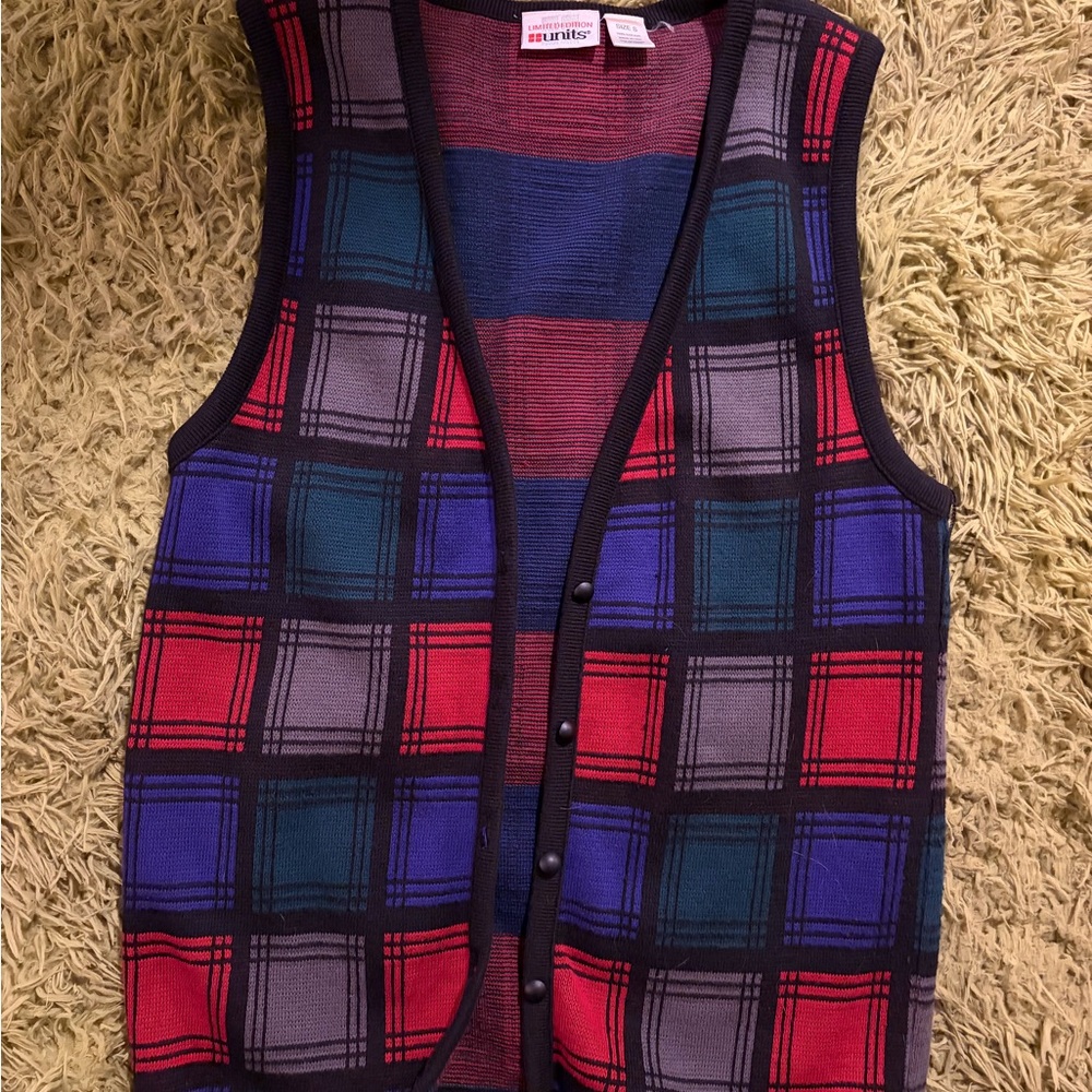 Vintage Limited Edition Unit Colorful Plaid Men's Cardigan Sweater